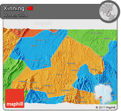 Political 3D Map of Xinning