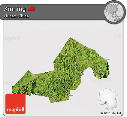 Satellite 3D Map of Xinning, cropped outside