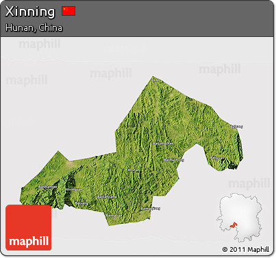 Satellite 3D Map of Xinning, cropped outside