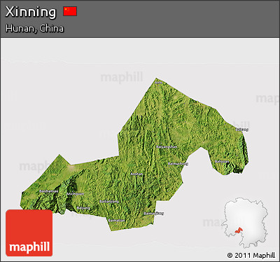 Satellite 3D Map of Xinning, cropped outside