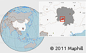Gray Location Map of Xinning, highlighted country, highlighted parent region, hill shading