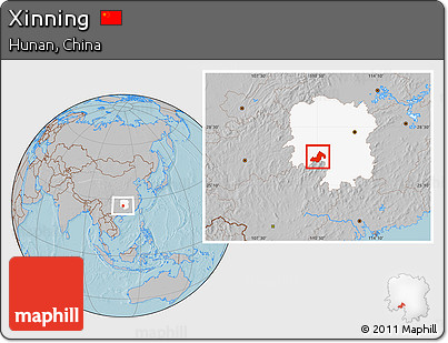Gray Location Map of Xinning, highlighted parent region, hill shading