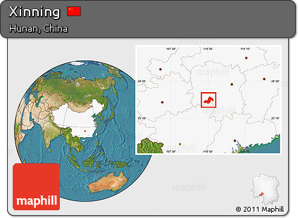 Satellite Location Map of Xinning, highlighted country