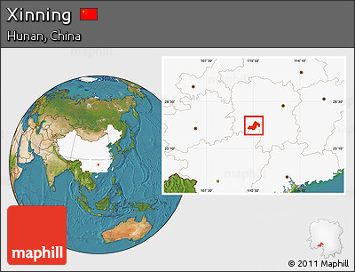 Satellite Location Map of Xinning, highlighted country