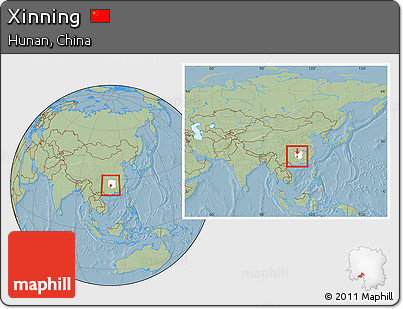 Savanna Style Location Map of Xinning, highlighted parent region, within the entire country, hill shading