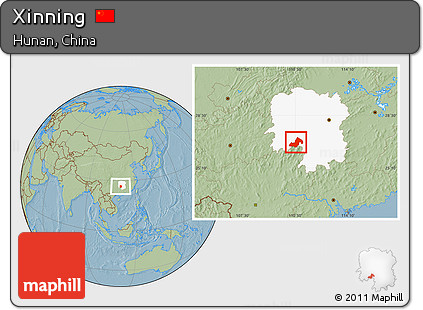 Savanna Style Location Map of Xinning, highlighted parent region, hill shading
