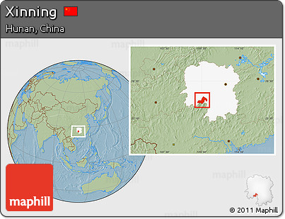 Savanna Style Location Map of Xinning, highlighted parent region, hill shading