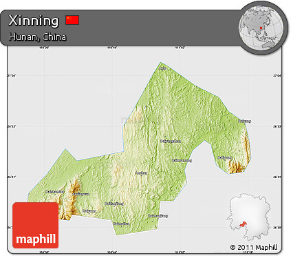 Physical Map of Xinning, single color outside