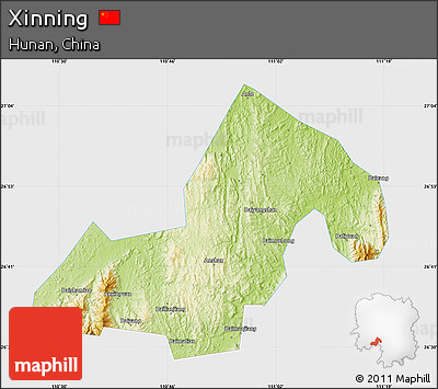 Physical Map of Xinning, single color outside