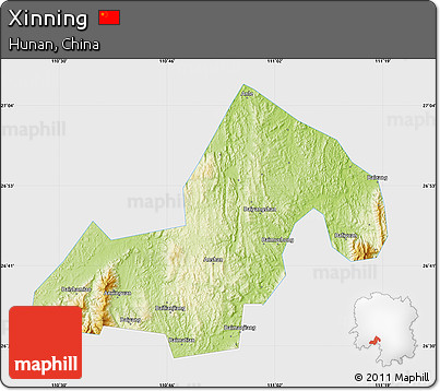Physical Map of Xinning, single color outside