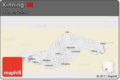 Classic Style Panoramic Map of Xinning, single color outside