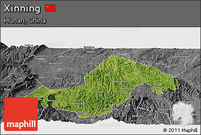 Satellite Panoramic Map of Xinning, desaturated
