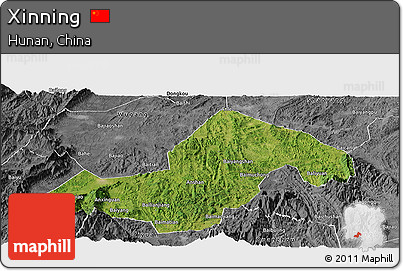 Satellite Panoramic Map of Xinning, desaturated