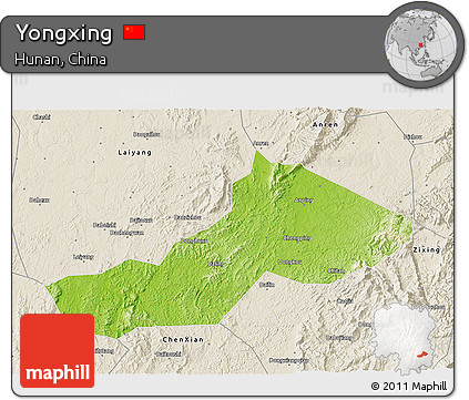Physical 3D Map of Yongxing, shaded relief outside