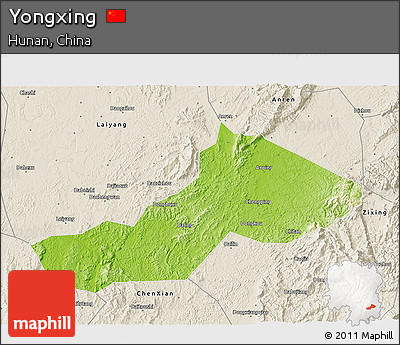 Physical 3D Map of Yongxing, shaded relief outside