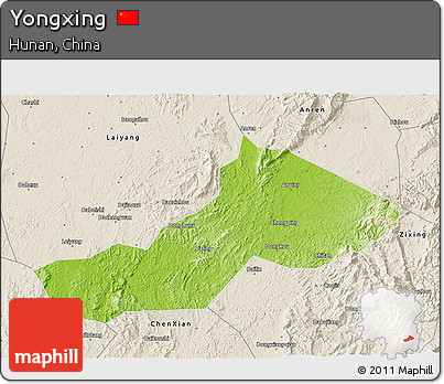 Physical 3D Map of Yongxing, shaded relief outside