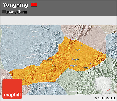 Political 3D Map of Yongxing, lighten, semi-desaturated