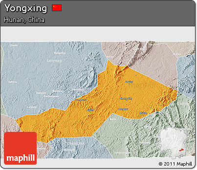 Political 3D Map of Yongxing, lighten, semi-desaturated