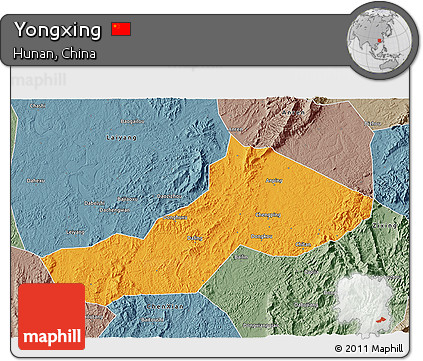 Political 3D Map of Yongxing, semi-desaturated
