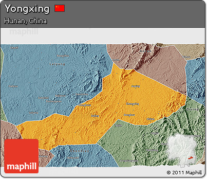 Political 3D Map of Yongxing, semi-desaturated