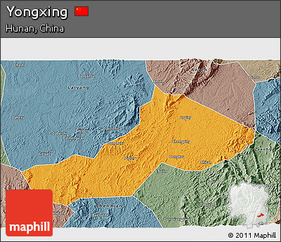 Political 3D Map of Yongxing, semi-desaturated