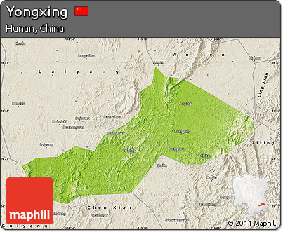 Physical Map of Yongxing, shaded relief outside