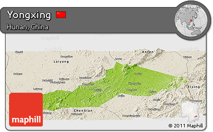 Physical Panoramic Map of Yongxing, shaded relief outside