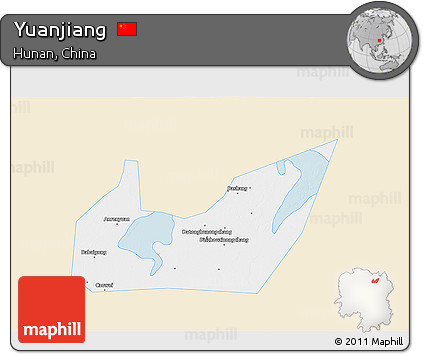 Classic Style 3D Map of Yuanjiang, single color outside