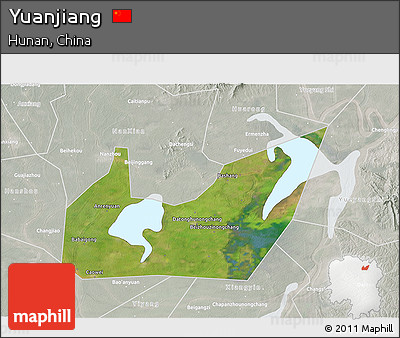 Satellite 3D Map of Yuanjiang, lighten, semi-desaturated