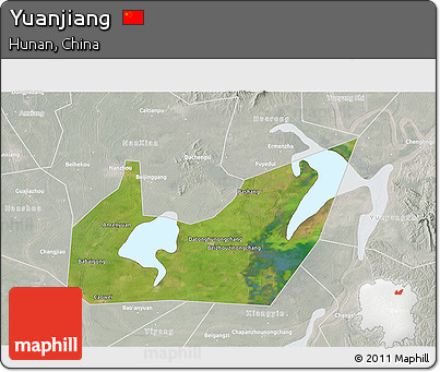 Satellite 3D Map of Yuanjiang, lighten, semi-desaturated