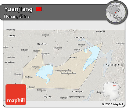 Shaded Relief 3D Map of Yuanjiang, semi-desaturated