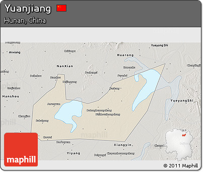 Shaded Relief 3D Map of Yuanjiang, semi-desaturated