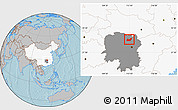 Gray Location Map of Yuanjiang, highlighted country, highlighted parent region, hill shading