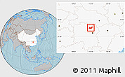 Gray Location Map of Yuanjiang, highlighted country, hill shading