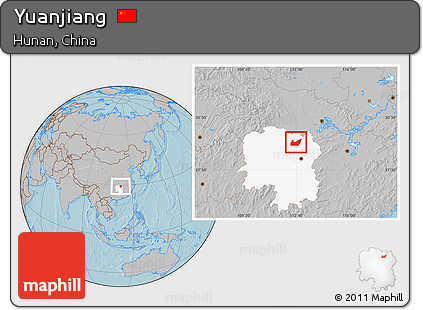 Gray Location Map of Yuanjiang, highlighted parent region, hill shading