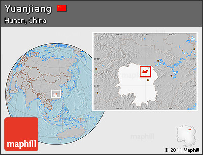 Gray Location Map of Yuanjiang, highlighted parent region, hill shading