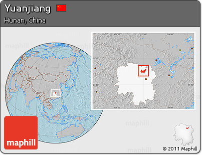 Gray Location Map of Yuanjiang, highlighted parent region, hill shading