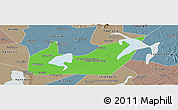 Political Panoramic Map of Yuanjiang, semi-desaturated