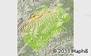 Physical Map of Yuanling, semi-desaturated