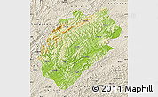 Physical Map of Yuanling, shaded relief outside