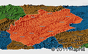 Political Panoramic Map of Yuanling, darken