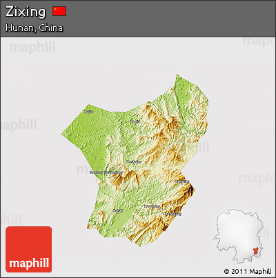 Physical 3D Map of Zixing, cropped outside