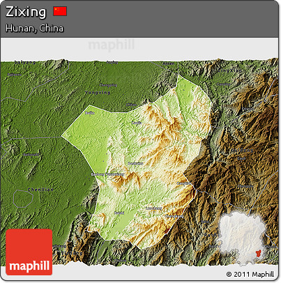 Physical 3D Map of Zixing, darken