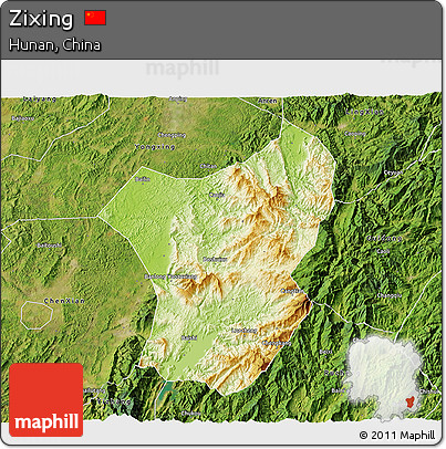Physical 3D Map of Zixing, satellite outside