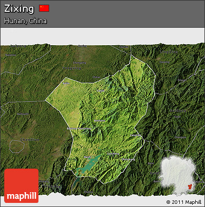 Satellite 3D Map of Zixing, darken