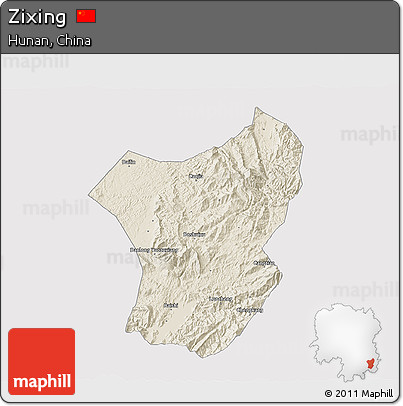 Shaded Relief 3D Map of Zixing, cropped outside