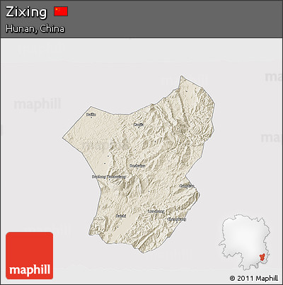 Shaded Relief 3D Map of Zixing, cropped outside