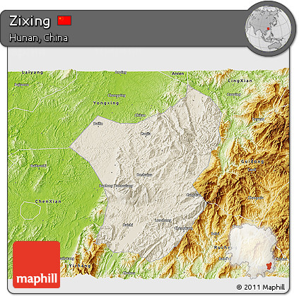 Shaded Relief 3D Map of Zixing, physical outside