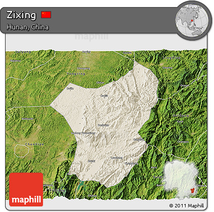 Shaded Relief 3D Map of Zixing, satellite outside