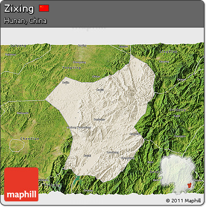 Shaded Relief 3D Map of Zixing, satellite outside